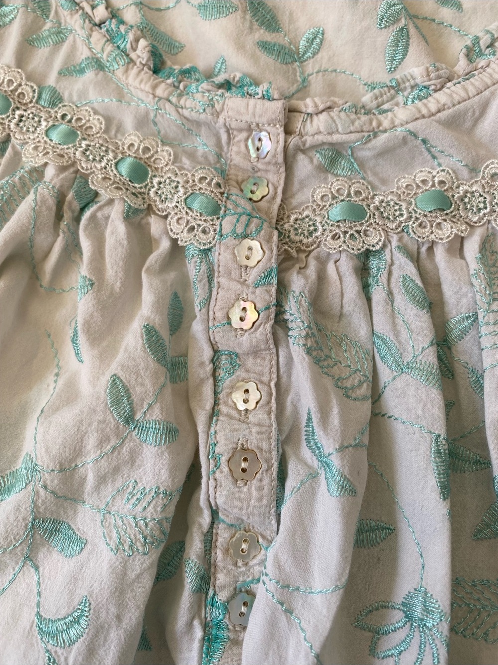 Eileen West Blue Floral Embroidered Maxi Nightgown - Button Front - Size S - Picture 8 of 14